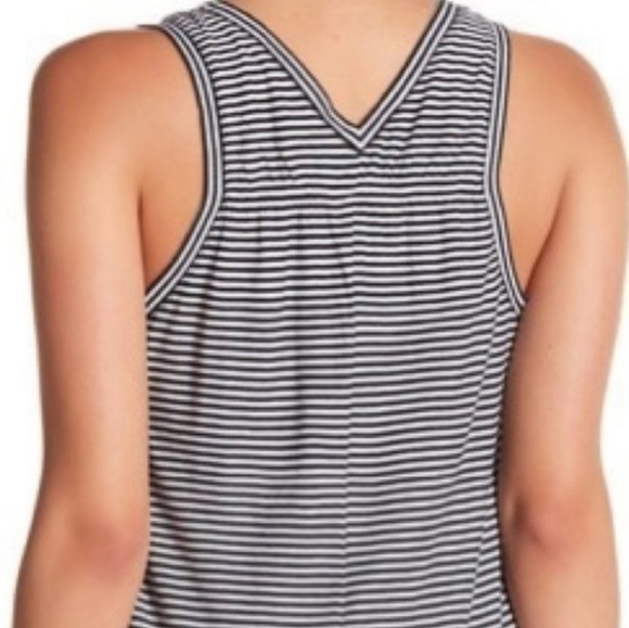 Susina black and white stripe v neck tank top back gathering - Picture 2 of 9